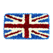 A beautifully structured Union Jack floral tribute fills the frame, its rectangular form resting against a stark white background that enhances every nuance of colour and texture. The arrangement has been built from countless small, tightly packed flowers, giving the surface the look of a soft, padded cushion rather than a flat printed flag. Deep red blooms, with layered petals and a slightly velvety sheen, shape the central vertical and horizontal cross of St George, extending confidently across the flag. Delicate red lines run on the diagonal, forming St Patrick's Cross, carefully bordered by slim, sharply defined lines of pure white flowers. These white petals also stretch out in wider diagonal bands, symbolising St Andrew's Cross, creating bright, clean pathways that intersect and overlap over the blue background. The blue sections, filled with intensely coloured blossoms, appear smooth and luxurious, providing a calm field against which the red and white lines stand out in crisp contrast. The edges of the floral tribute are perfectly squared, suggesting the careful craftsmanship of a florist used to preparing patriotic displays for funerals and remembrance services around Queensbury, whether for families near Kingsbury Circle or close to the local crematorium. Although the scene is still, it carries a sense of ceremony: the colours evoke military parades, national services, and shared moments of reflection. Imagining the soft, fresh scent of the flowers, one can sense how this piece would bring both comfort and quiet pride to mourners, marking a life remembered with honour and strong British identity.