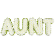 A graceful floral tribute forms the word AUNT in large, capital letters, arranged in a neat row against a simple white background that keeps the focus entirely on the flowers. Each letter is filled to the edges with compact white chrysanthemum heads, their petals overlapping like tiny feathers to create a luxurious, cushioned texture. The flowers are uniform in size and tone, their soft whiteness radiating a sense of calm, purity, and gentle remembrance, much like the quiet atmosphere of a well-kept chapel in Queensbury on a still morning. Surrounding every letter is a fine border of bright green-either a ruffled foliage collar or a smooth fabric ribbon-wrapping each letter in a frame of fresh colour.
This green trim not only defines the shapes clearly, making the word AUNT easy to read from across a room, but also introduces a quiet note of life and hope. The contrast between the cool, snow-like petals and the crisp greenery feels balanced and comforting, echoing the combination of sorrow and gratitude often felt at a funeral or memorial. The letters sit evenly spaced, their gentle curves and tidy lines reflecting careful, experienced hands, perhaps from a local Queensbury florist who regularly helps families express what words alone cannot. You can almost sense the soft fragrance of the chrysanthemums and the hush of loved ones gathered close by, as this tribute rests among other sympathy flowers, paying a heartfelt and respectful honour to a treasured aunt and the memories she leaves behind.